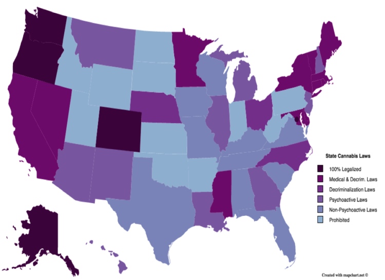 U.S. cannabis legalisation map